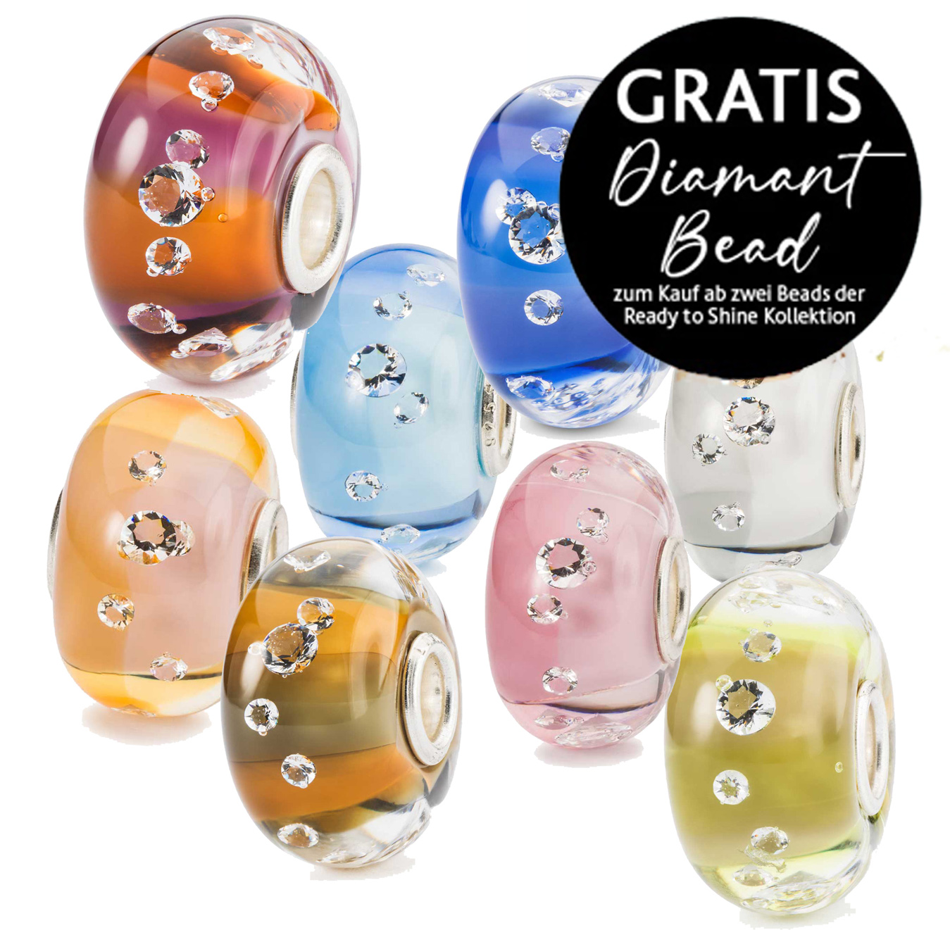 Bild von Gratis Diamant Bead aus einer Auswahl, zum Kauf ab 2 Beads aus der ,,Ready to Shine" Kollektion zum Int. Trollbeads
